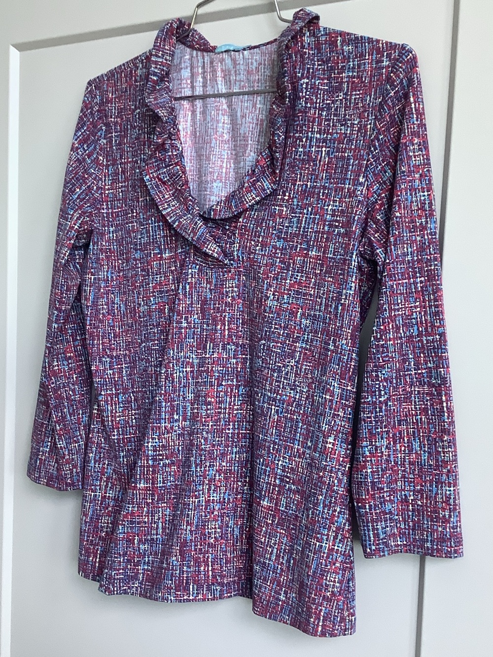 Ruffled V-Neck Long-Sleeve Blouse in Multi-Color